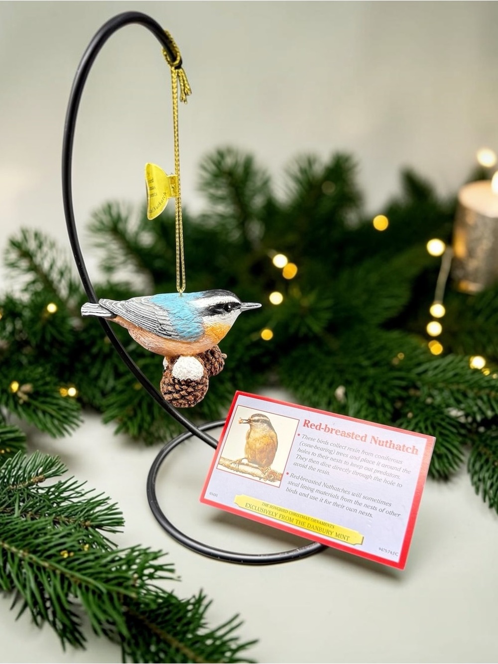 Danbury Mint RED BREASTED NUTHATCH Songbird Christmas Collection Ornament Bird
